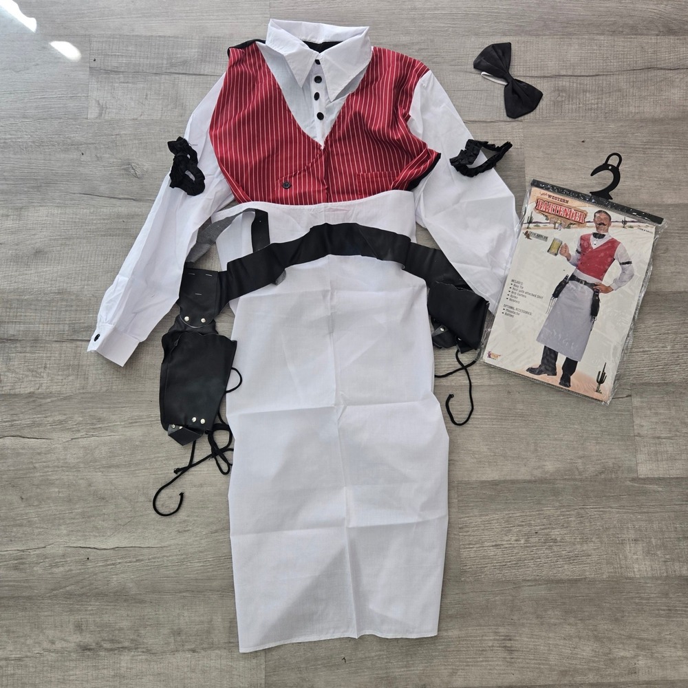 Forum Novelties Wild Western Bartender Costume Men Red Pinstripe Vest Saloon Set